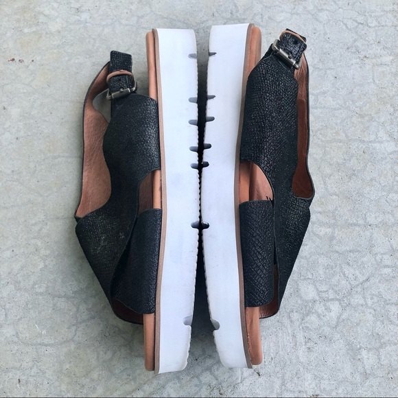 Gentle Souls Sandals Comfort Flatform Platform Black Leather Shimmer Open Toe 10 - Picture 7 of 9